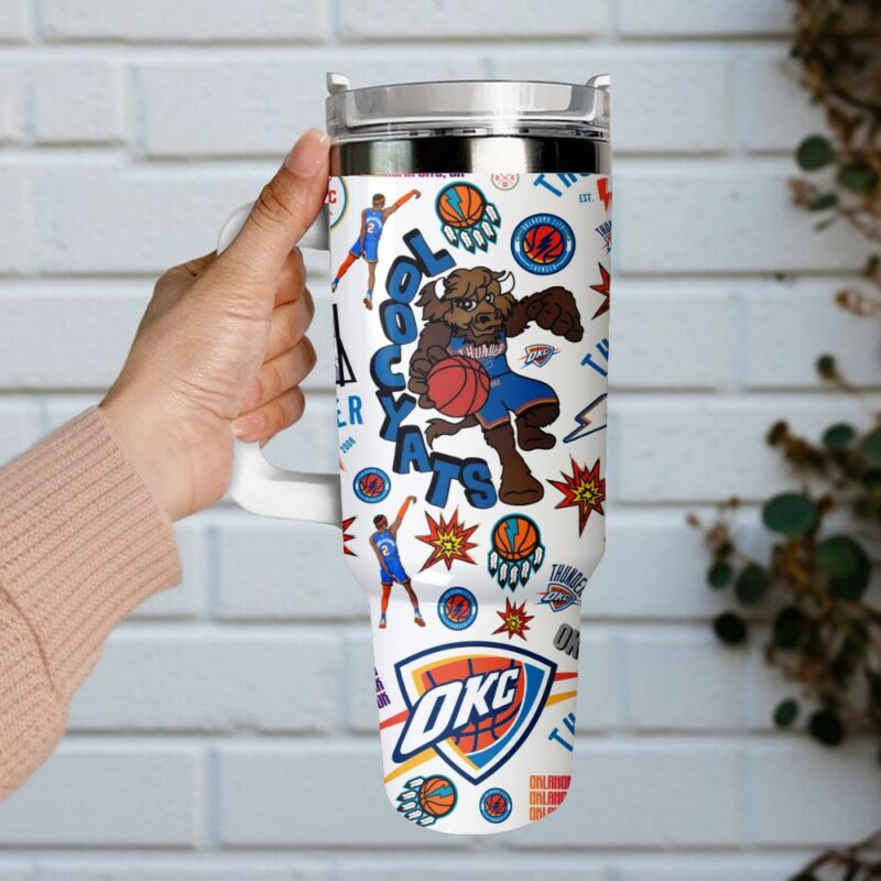 Oklahoma City Thunder NBA Custom Stanley Quencher 40oz Stainless Steel Tumbler With Handle - Threewoofs - Image 3