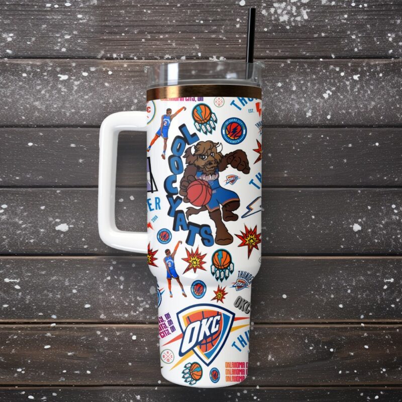Oklahoma City Thunder NBA Custom Stanley Quencher 40oz Stainless Steel Tumbler With Handle - Threewoofs - Image 4