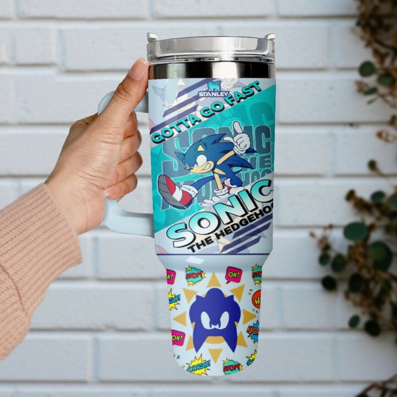 Sonic the Hedgehog Games Custom Stanley Quencher 40oz Stainless Steel Tumbler With Handle - Threewoofs - Image 3