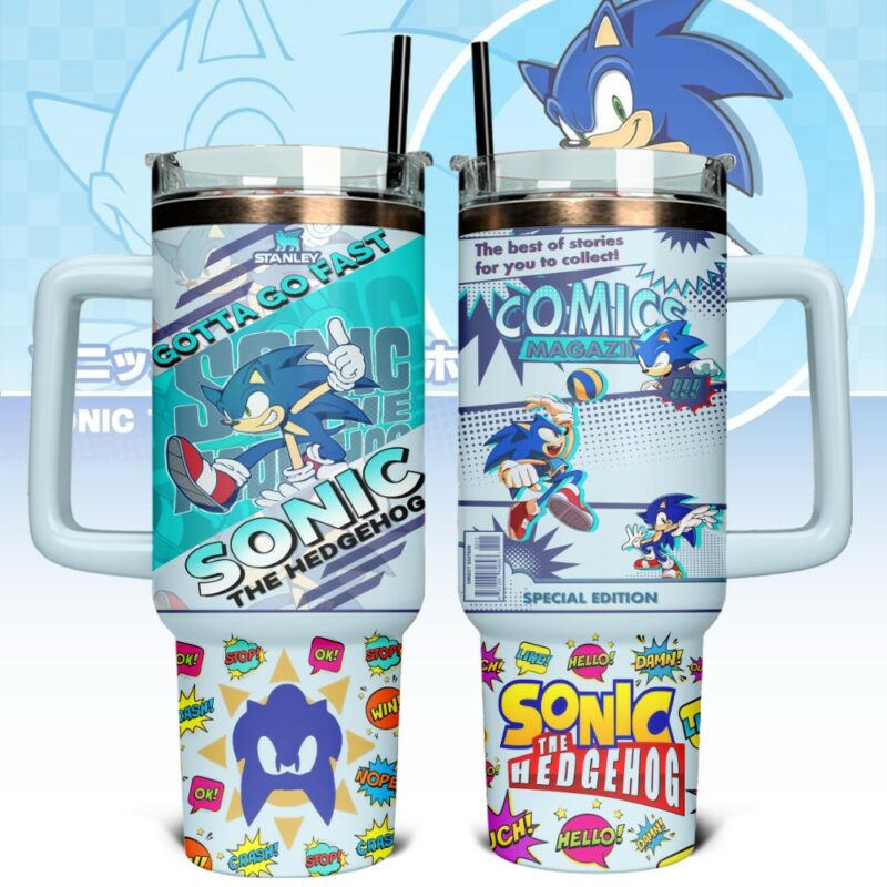 Sonic the Hedgehog Games Custom Stanley Quencher 40oz Stainless Steel Tumbler With Handle - Threewoofs