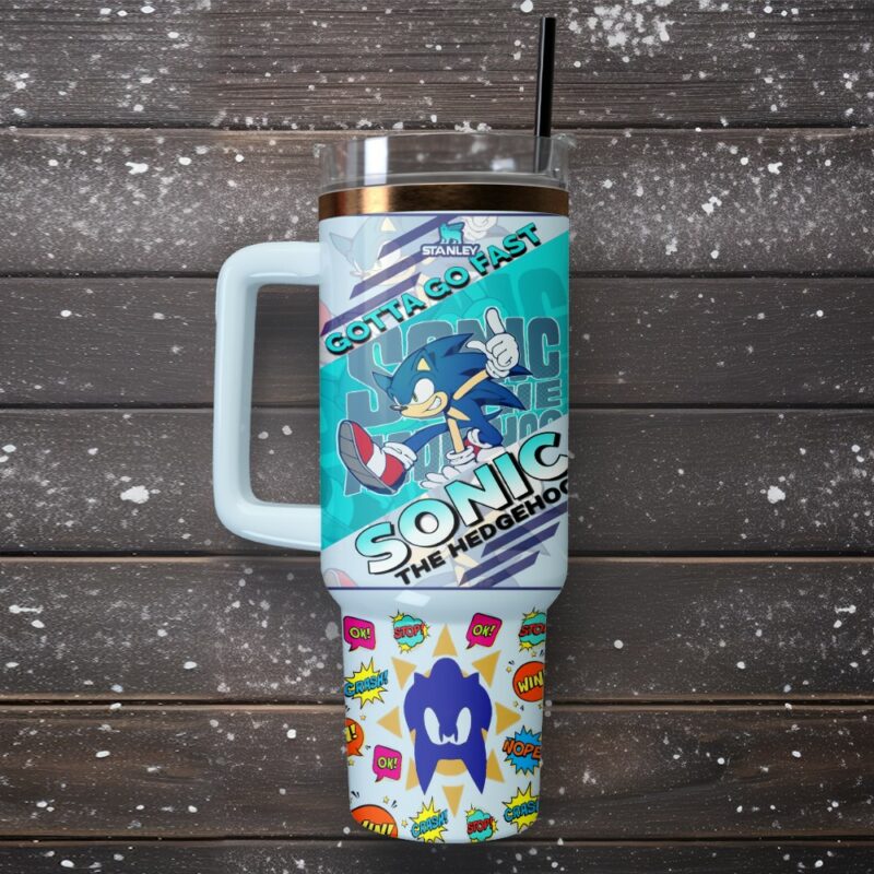 Sonic the Hedgehog Games Custom Stanley Quencher 40oz Stainless Steel Tumbler With Handle - Threewoofs - Image 4
