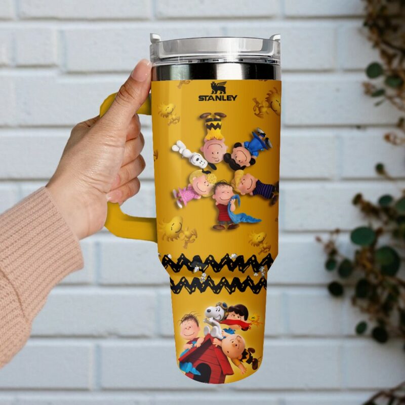 Snoopy Cartoon Custom Stanley Quencher 40oz Stainless Steel Tumbler With Handle - Threewoofs - Image 3