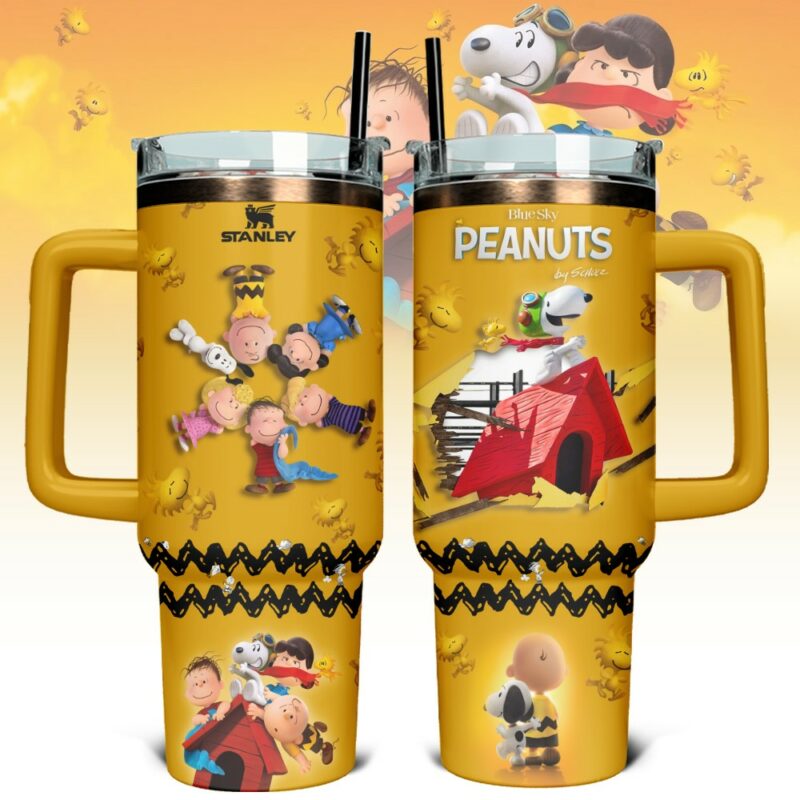 Snoopy Cartoon Custom Stanley Quencher 40oz Stainless Steel Tumbler With Handle - Threewoofs