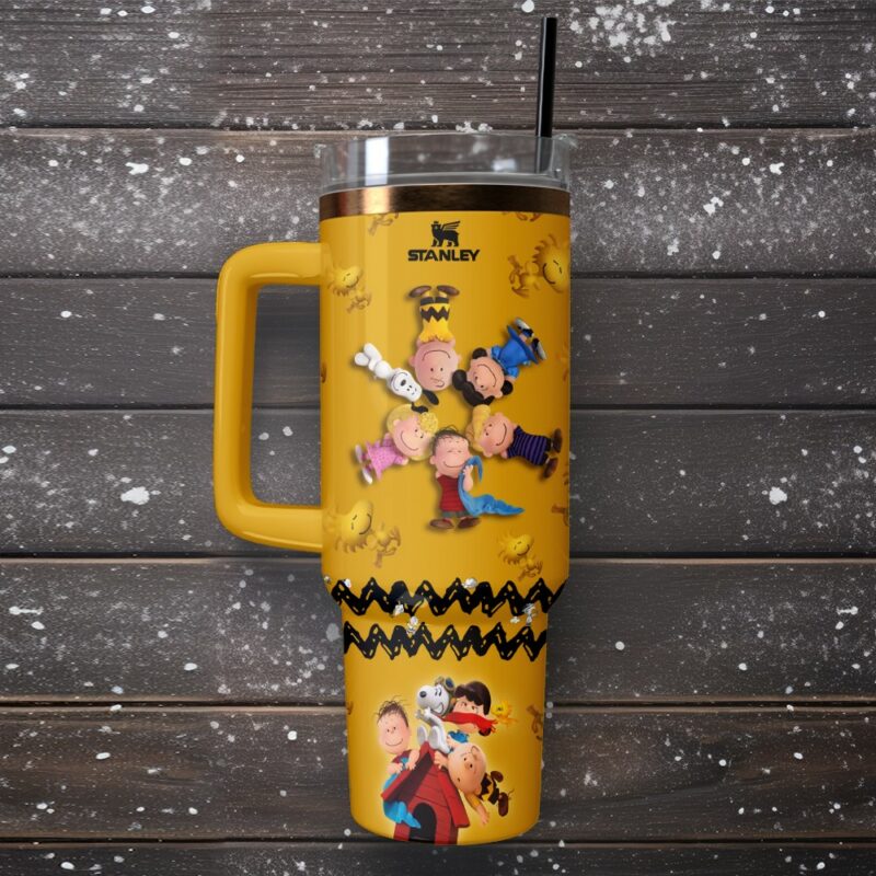 Snoopy Cartoon Custom Stanley Quencher 40oz Stainless Steel Tumbler With Handle - Threewoofs - Image 4