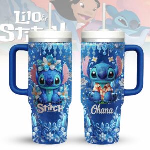 Lilo And Stitch Cartoon Custom Stanley Quencher 40oz Stainless Steel Tumbler With Handle - Threewoofs