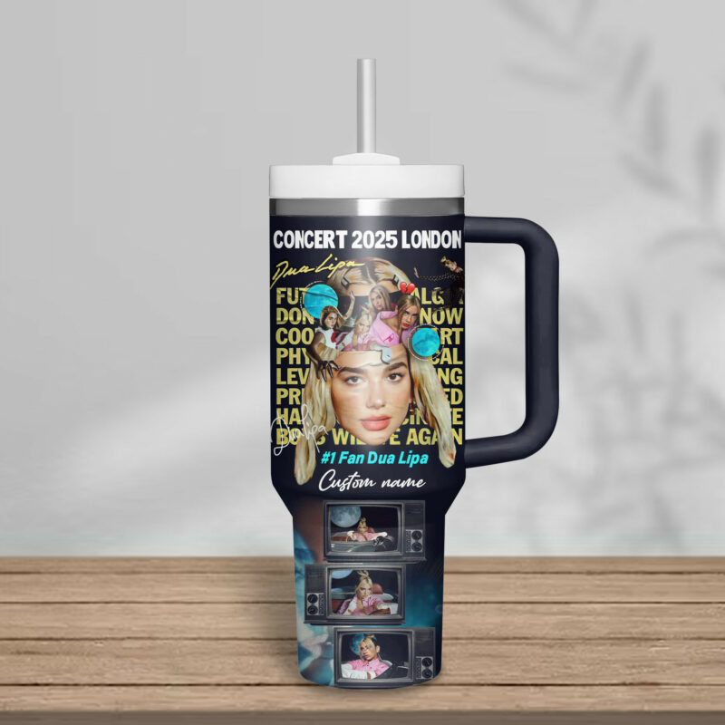 Dua Lipa Music Custom Stanley Quencher 40oz Stainless Steel Tumbler With Handle - Threewoofs - Image 3
