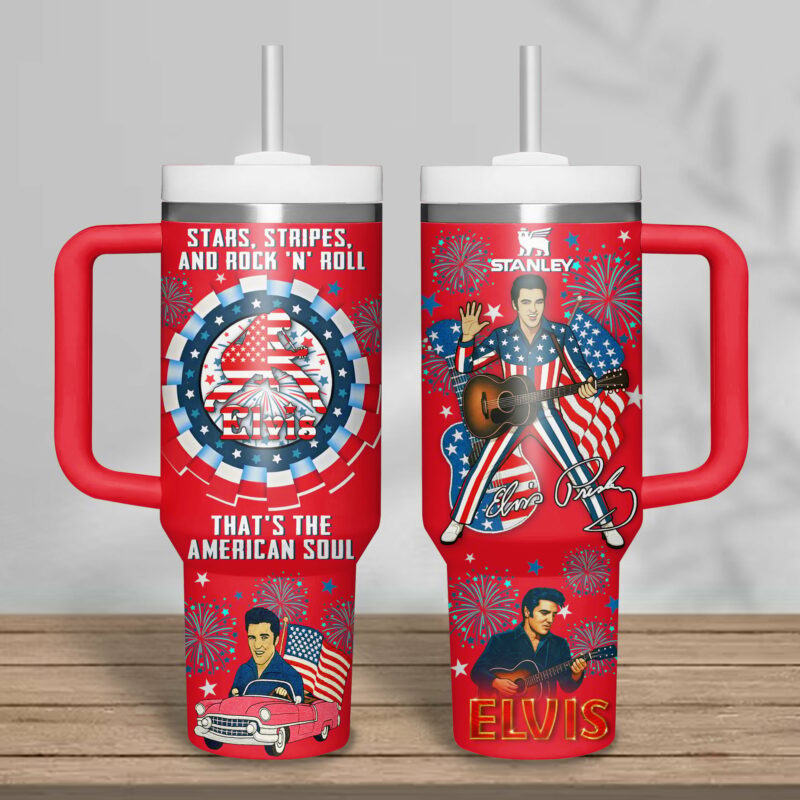 Elvis Presley Music Custom Stanley Quencher 40oz Stainless Steel Tumbler With Handle - Threewoofs - Image 3