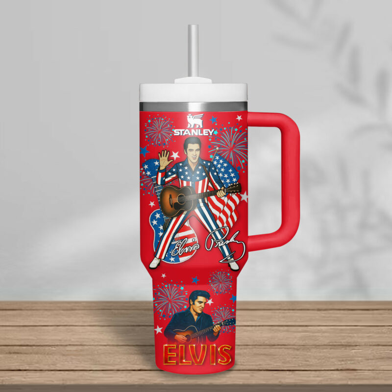Elvis Presley Music Custom Stanley Quencher 40oz Stainless Steel Tumbler With Handle - Threewoofs - Image 4