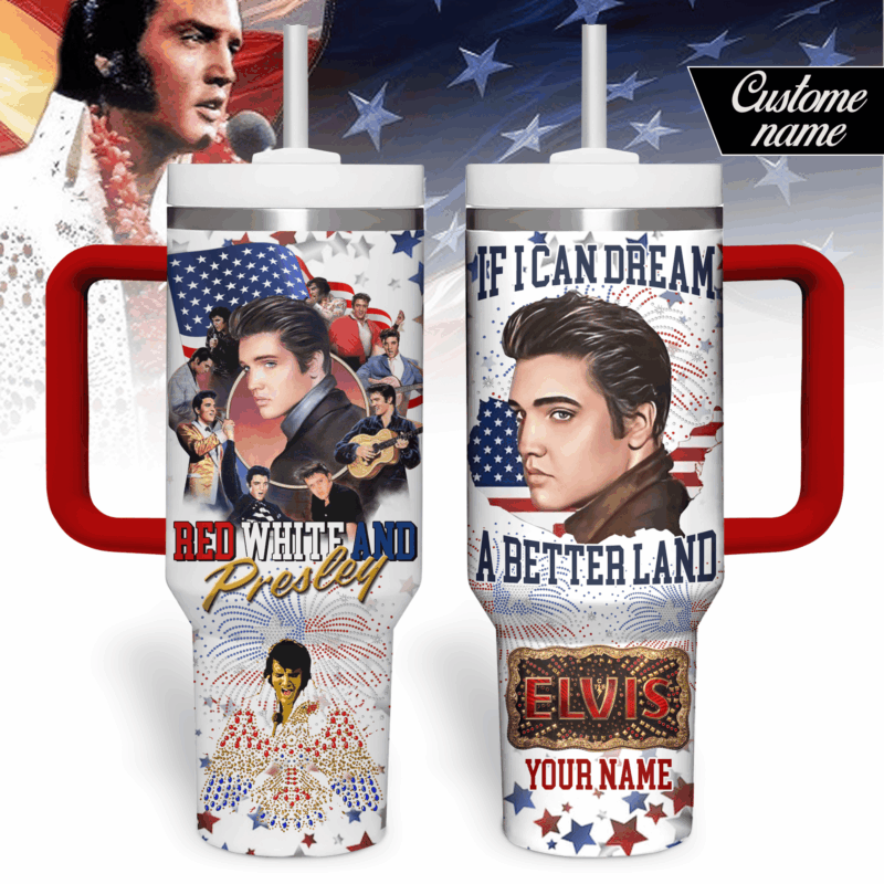 Elvis Presley Music Custom Stanley Quencher 40oz Stainless Steel Tumbler With Handle - Threewoofs