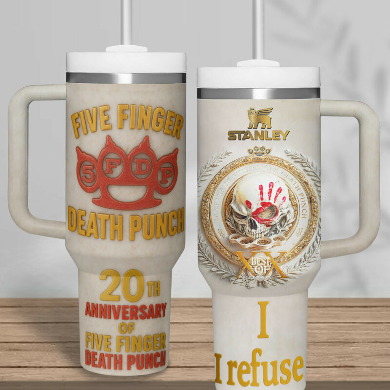 Five Finger Death Punch Music Custom Stanley Quencher 40oz Stainless Steel Tumbler With Handle - Threewoofs - Image 2