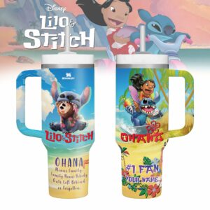 Stitch Cartoon Custom Stanley Quencher 40oz Stainless Steel Tumbler With Handle - Threewoofs