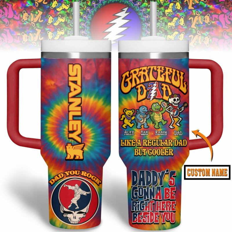 Grateful Dead Music Custom Stanley Quencher 40oz Stainless Steel Tumbler With Handle - Threewoofs