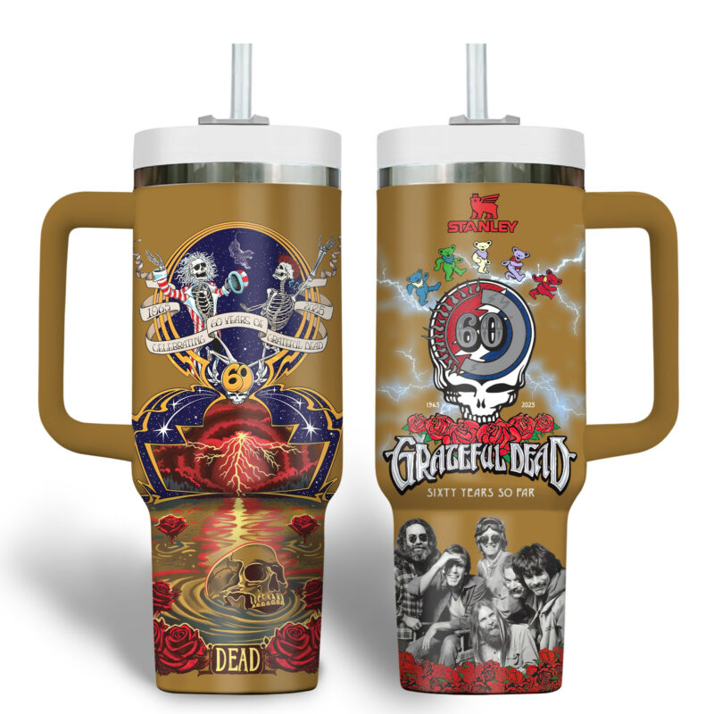 Grateful Dead Music Custom Stanley Quencher 40oz Stainless Steel Tumbler With Handle - Threewoofs - Image 4