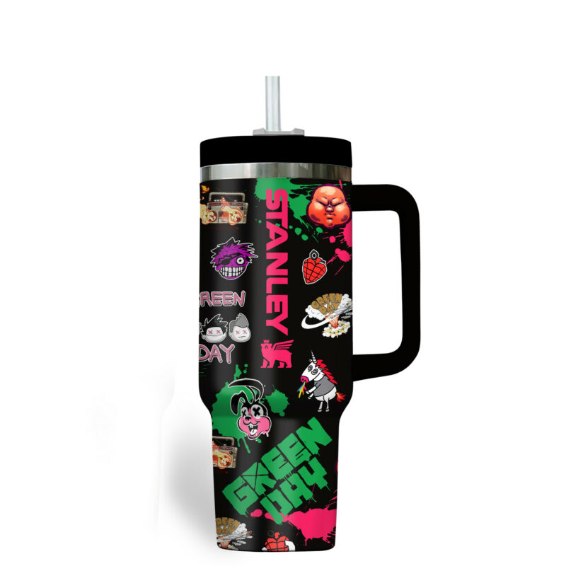 Green Day Music Custom Stanley Quencher 40oz Stainless Steel Tumbler With Handle - Threewoofs - Image 4