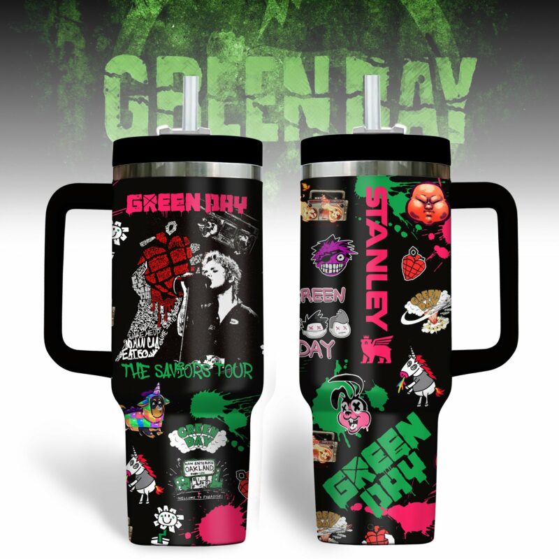 Green Day Music Custom Stanley Quencher 40oz Stainless Steel Tumbler With Handle - Threewoofs