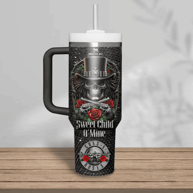 Guns N‚Äô Roses Music Custom Stanley Quencher 40oz Stainless Steel Tumbler With Handle - Threewoofs - Image 3