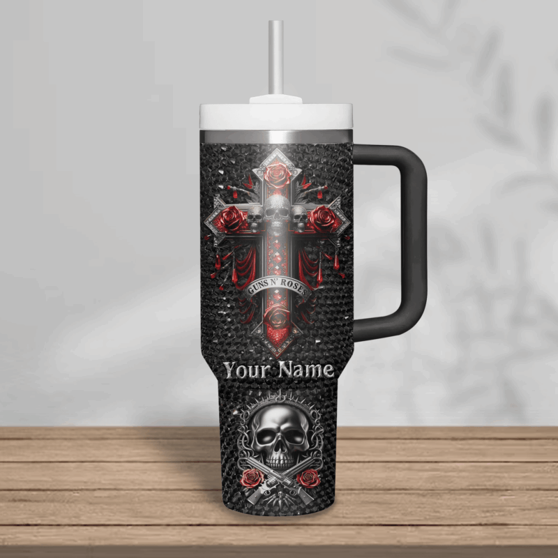 Guns N‚Äô Roses Music Custom Stanley Quencher 40oz Stainless Steel Tumbler With Handle - Threewoofs - Image 4