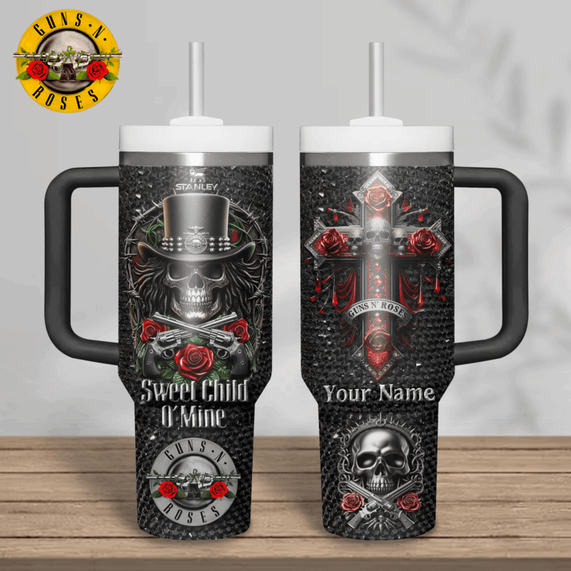 Guns N‚Äô Roses Music Custom Stanley Quencher 40oz Stainless Steel Tumbler With Handle - Threewoofs - Image 2