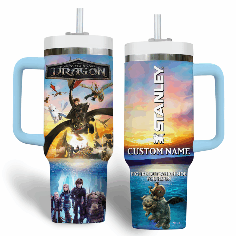 How to Train Your Dragon Movies Custom Stanley Quencher 40oz Stainless Steel Tumbler With Handle - Threewoofs - Image 2