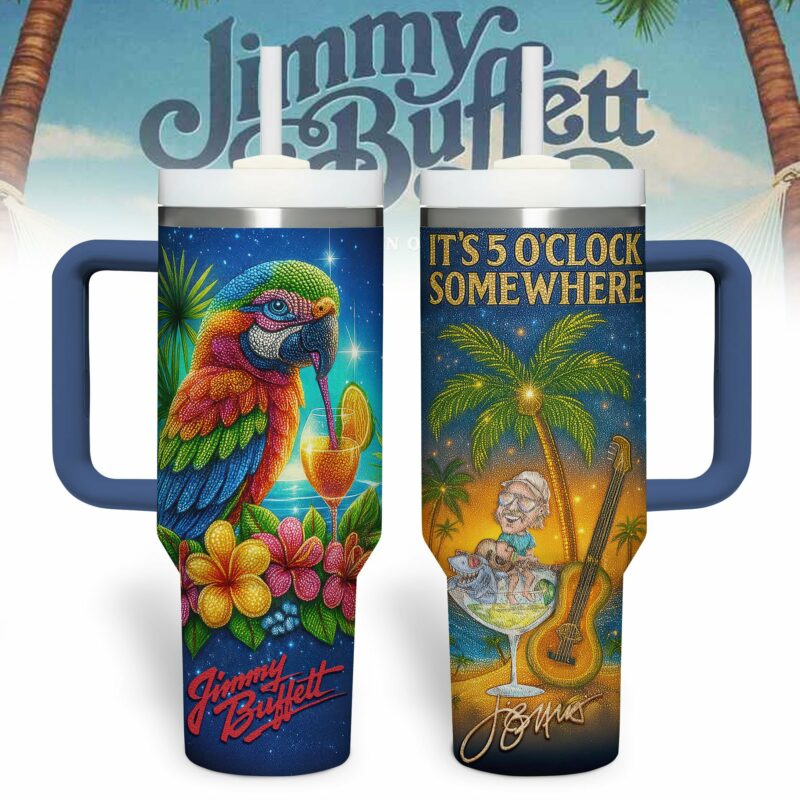 Jimmy Buffett Music Custom Stanley Quencher 40oz Stainless Steel Tumbler With Handle - Threewoofs