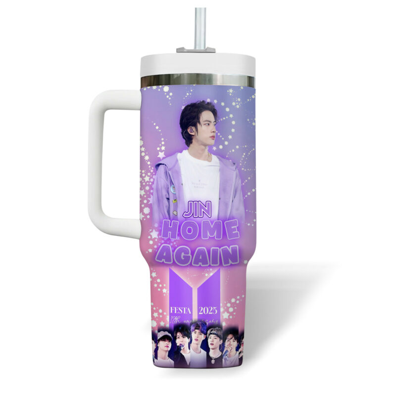 Jin BTS Music Custom Stanley Quencher 40oz Stainless Steel Tumbler With Handle - Threewoofs - Image 4