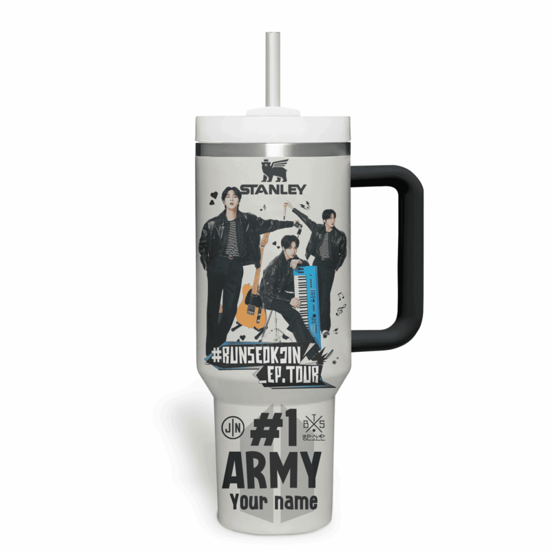 Jin BTS Music Custom Stanley Quencher 40oz Stainless Steel Tumbler With Handle - Threewoofs - Image 3