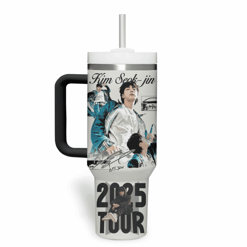 Jin BTS Music Custom Stanley Quencher 40oz Stainless Steel Tumbler With Handle - Threewoofs - Image 4