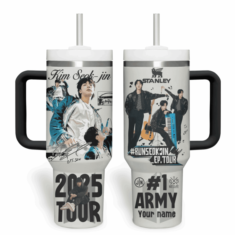 Jin BTS Music Custom Stanley Quencher 40oz Stainless Steel Tumbler With Handle - Threewoofs - Image 2