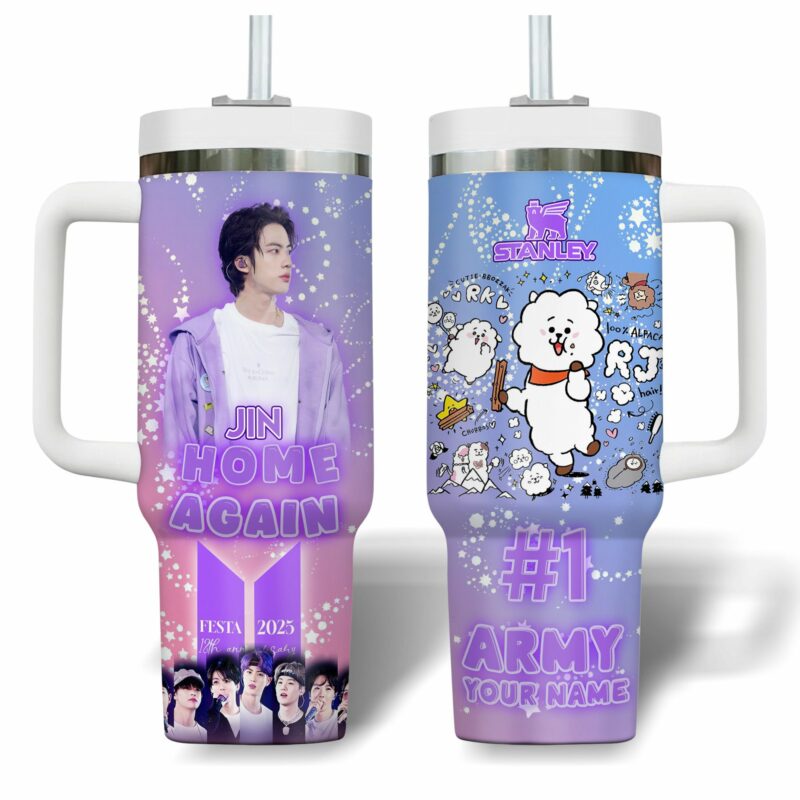 Jin BTS Music Custom Stanley Quencher 40oz Stainless Steel Tumbler With Handle - Threewoofs - Image 3