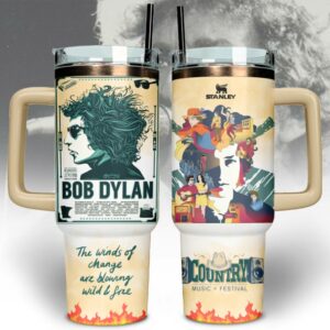Bob Dylan Music Custom Stanley Quencher 40oz Stainless Steel Tumbler With Handle - Threewoofs