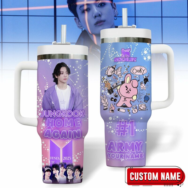 Jungkook BTS Music Custom Stanley Quencher 40oz Stainless Steel Tumbler With Handle - Threewoofs
