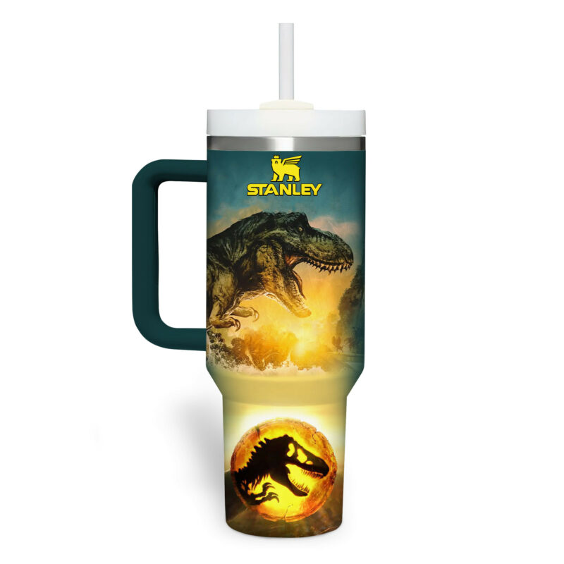 Jurassic World Movies Custom Stanley Quencher 40oz Stainless Steel Tumbler With Handle - Threewoofs - Image 3
