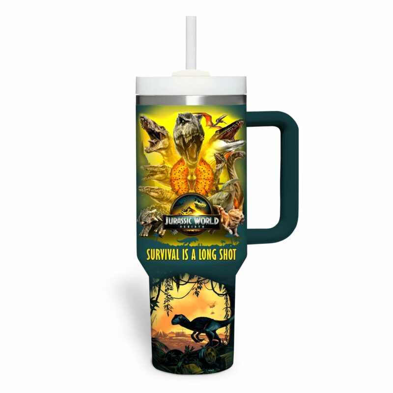 Jurassic World Movies Custom Stanley Quencher 40oz Stainless Steel Tumbler With Handle - Threewoofs - Image 4