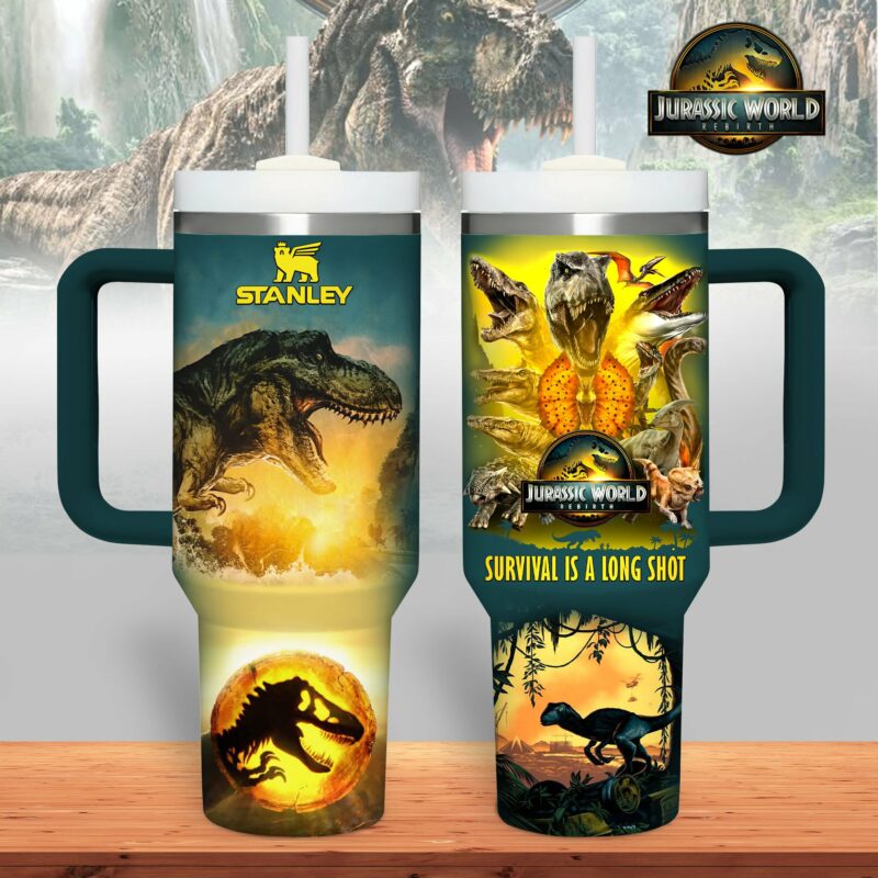 Jurassic World Movies Custom Stanley Quencher 40oz Stainless Steel Tumbler With Handle - Threewoofs