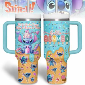 Stitch Cartoon Custom Stanley Quencher 40oz Stainless Steel Tumbler With Handle - Threewoofs