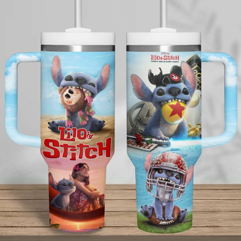 Lilo And Stitch Cartoon Custom Stanley Quencher 40oz Stainless Steel Tumbler With Handle - Threewoofs - Image 3