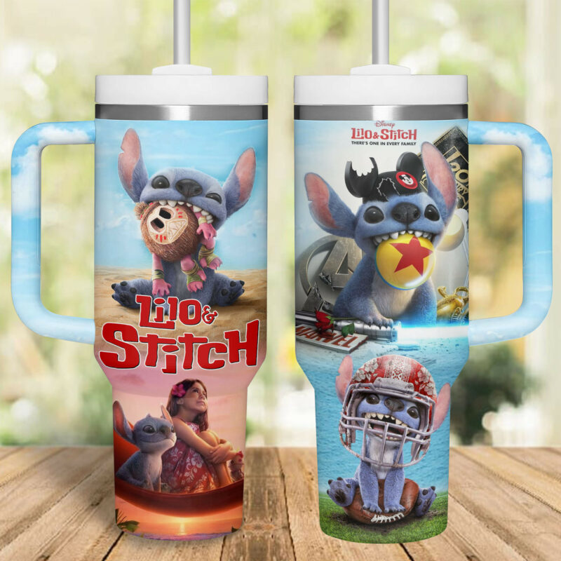 Lilo And Stitch Cartoon Custom Stanley Quencher 40oz Stainless Steel Tumbler With Handle - Threewoofs - Image 2
