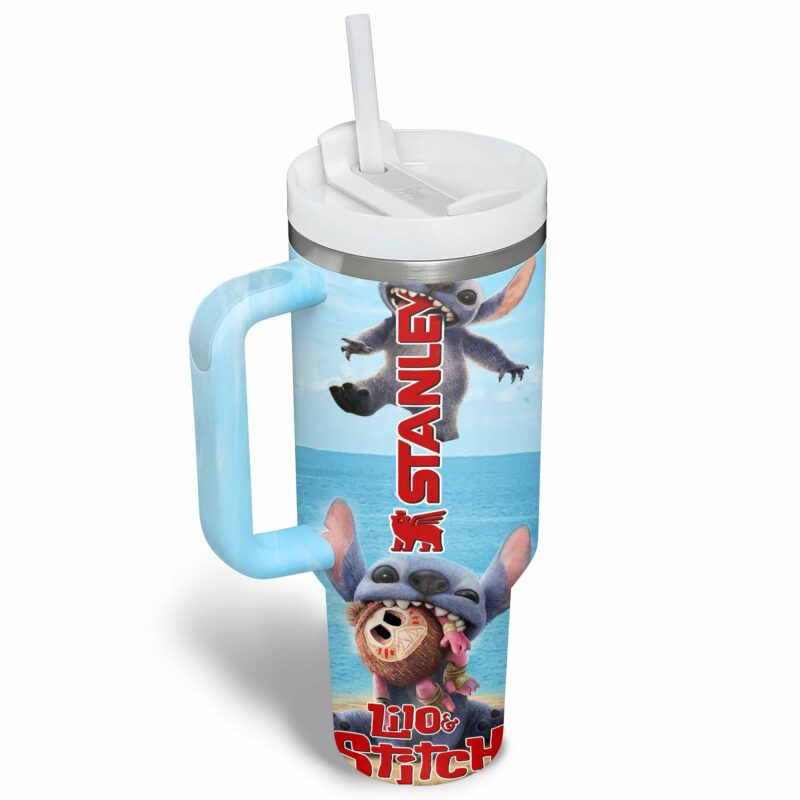 Lilo And Stitch Cartoon Custom Stanley Quencher 40oz Stainless Steel Tumbler With Handle - Threewoofs - Image 2