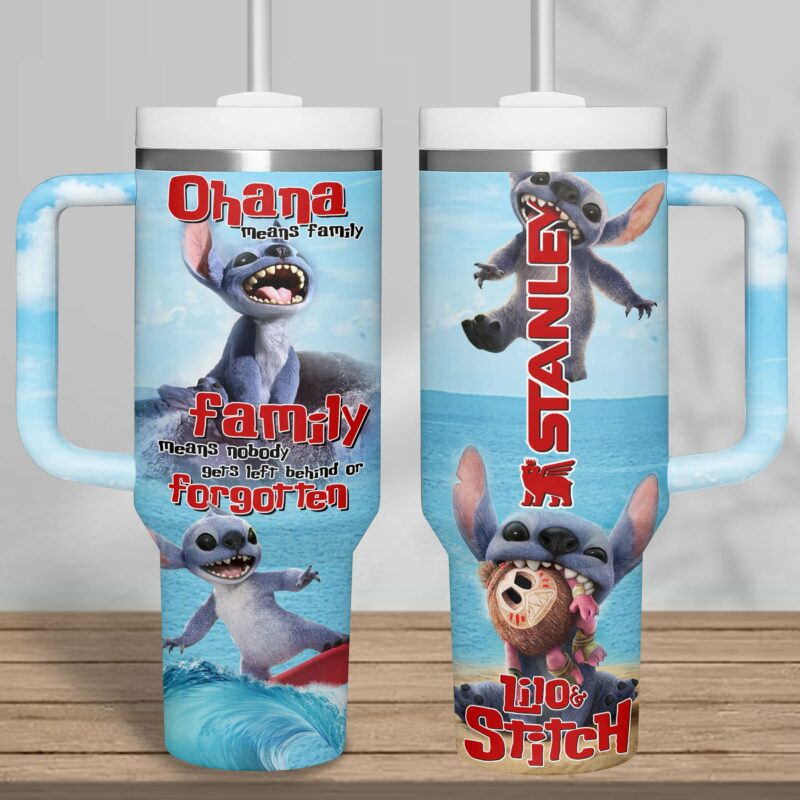 Lilo And Stitch Cartoon Custom Stanley Quencher 40oz Stainless Steel Tumbler With Handle - Threewoofs