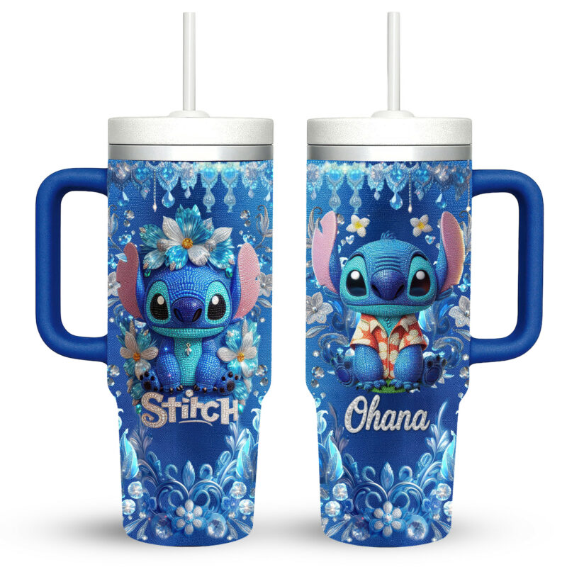 Lilo And Stitch Cartoon Custom Stanley Quencher 40oz Stainless Steel Tumbler With Handle - Threewoofs - Image 3