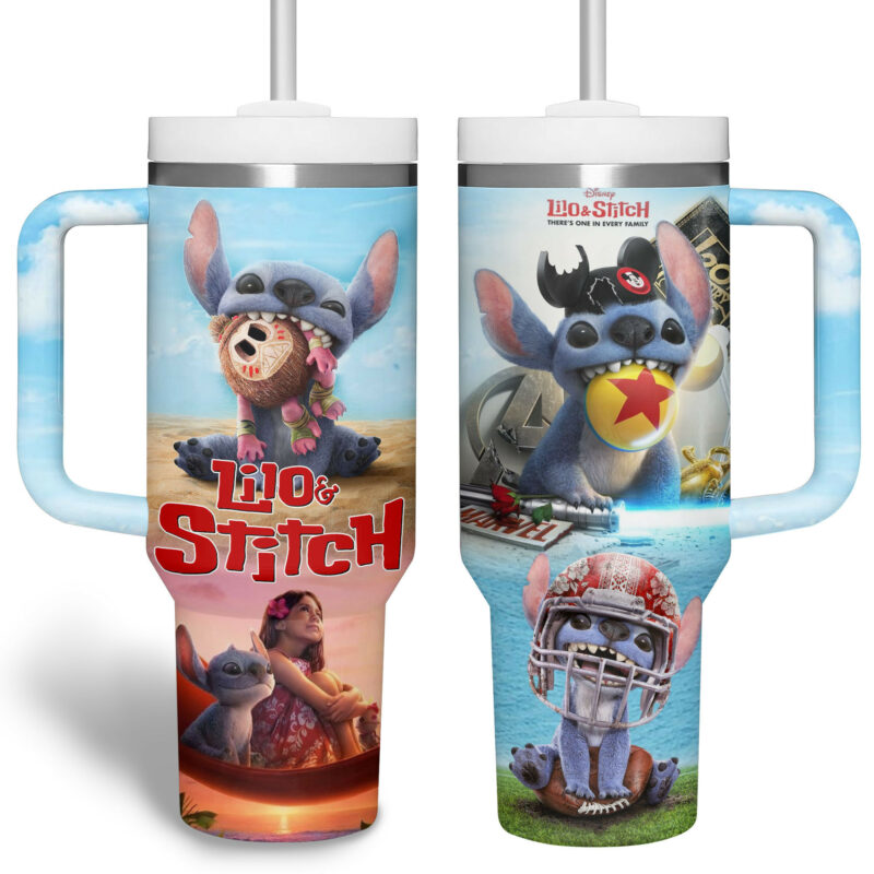 Lilo And Stitch Cartoon Custom Stanley Quencher 40oz Stainless Steel Tumbler With Handle - Threewoofs - Image 4