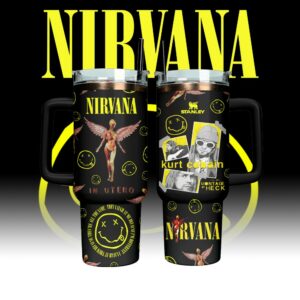 Nirvana Band Music Custom Stanley Quencher 40oz Stainless Steel Tumbler With Handle - Threewoofs