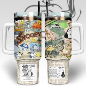 Snoopy Cartoon Custom Stanley Quencher 40oz Stainless Steel Tumbler With Handle - Threewoofs