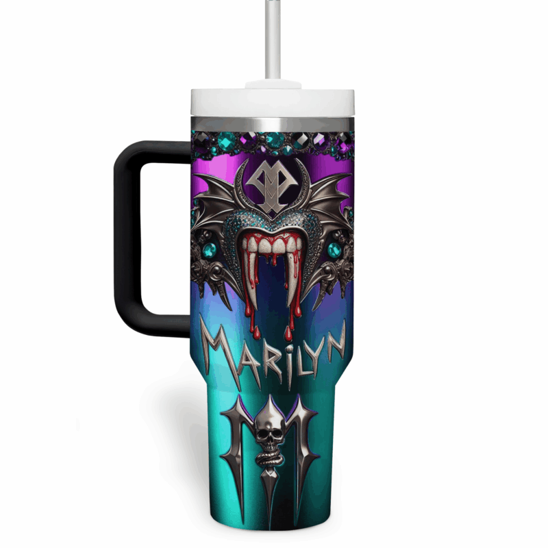 Marilyn Manson Music Custom Stanley Quencher 40oz Stainless Steel Tumbler With Handle - Threewoofs - Image 4