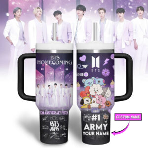 BTS Music Custom Stanley Quencher 40oz Stainless Steel Tumbler With Handle - Threewoofs