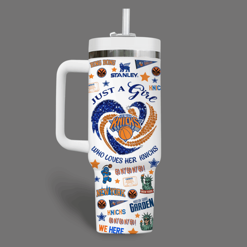 New York Knicks NBA Custom Stanley Quencher 40oz Stainless Steel Tumbler With Handle - Threewoofs - Image 2