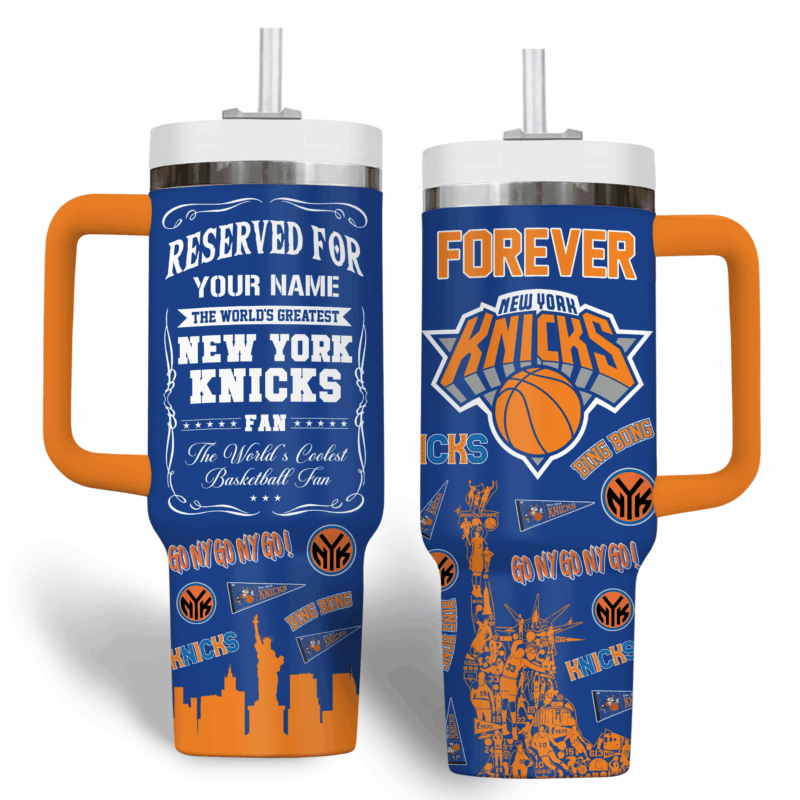 New York Knicks NBA Custom Stanley Quencher 40oz Stainless Steel Tumbler With Handle - Threewoofs - Image 4