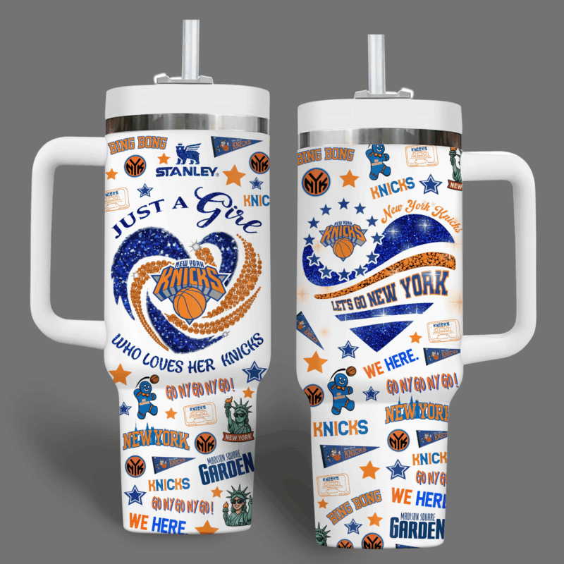 New York Knicks NBA Custom Stanley Quencher 40oz Stainless Steel Tumbler With Handle - Threewoofs - Image 4