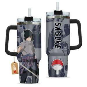 Sasuke Uchiha Naruto Anime Custom Stanley Quencher 40oz Stainless Steel Tumbler With Handle - Threewoofs