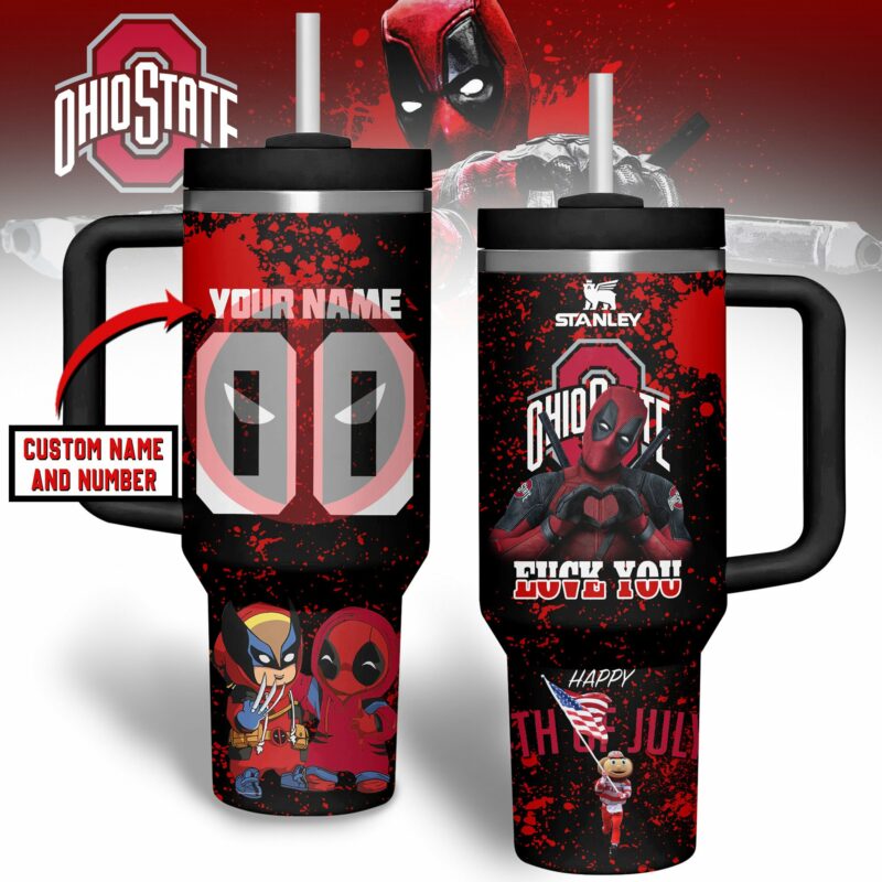 Ohio State Buckeyes NCAA Custom Stanley Quencher 40oz Stainless Steel Tumbler With Handle - Threewoofs